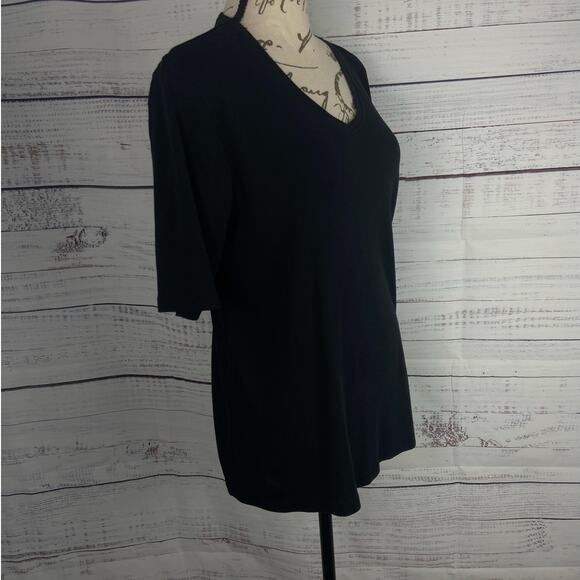 Chicos 2 Tee Shirt Womens L Black Short Elbow Sleeves V Neck Cotton - Picture 3 of 9